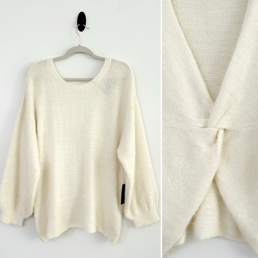 Eloquii Women's 14/16 Cream Ivory Back Twist Long Sleeve 100% Nylon Sweater NWT
